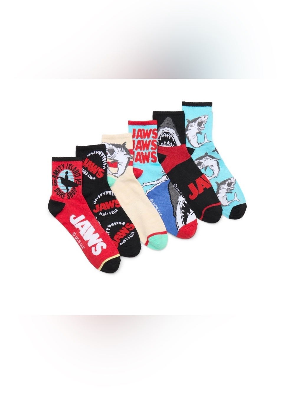 Jaws Men's Quarter Crew Ankle Socks, 6-Pack, Shoe Sizes 8-12